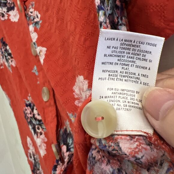 Maeve Anthropology Top Women’s Size US 2 Floral Orange Button Front Blouse - Picture 7 of 10
